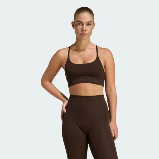 Zdjęcie produktu Biustonosz adidas All Me Light Support Rib Bra Long Line Aurora Coffee