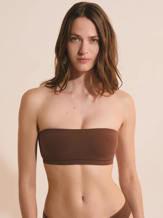 Zdjęcie produktu Biustonosz opaska typu bandeau z mikrofibry Etam brązowy