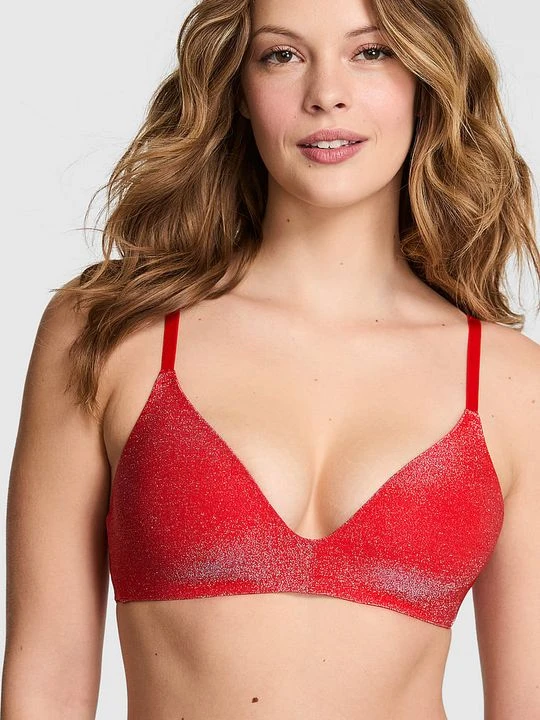 Zdjęcie produktu PINK Biustonosz bez fiszbin lekko usztywniany Wear Everywhere Victoria's Secret Czerwony