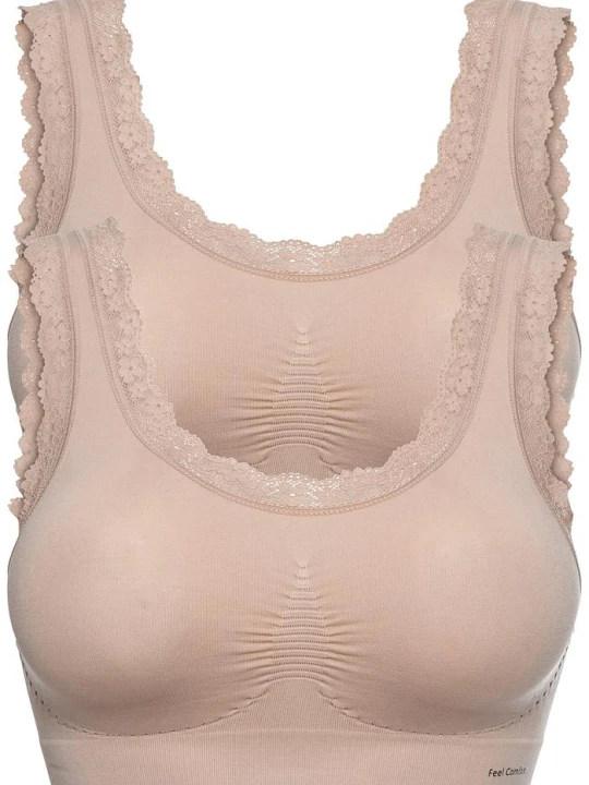 Zdjęcie produktu Biustonosz bezszwowy bustier z kolekcji Feel Comfort (2 szt.) BonPrix beżowy