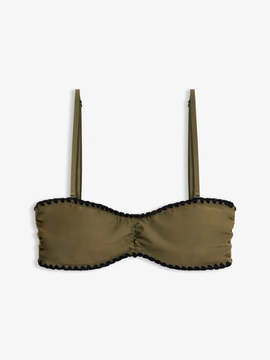 Zdjęcie produktu Biustonosz bikini bandeau z haftem BonPrix zielony
