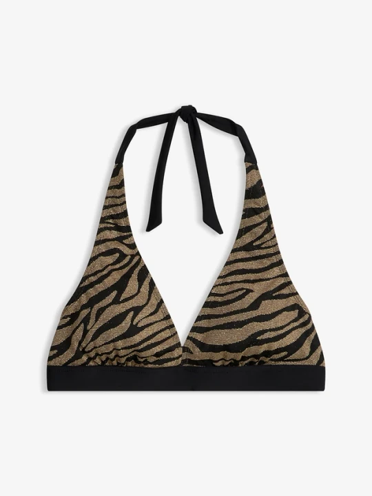 Zdjęcie produktu Biustonosz bikini z dekoltem typu halter, z błyszczącego materiału BonPrix czarny