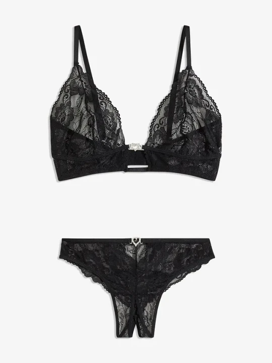 Zdjęcie produktu "Biustonosz bralette + stringi ""ouvert"" (2 części)" BonPrix czarny