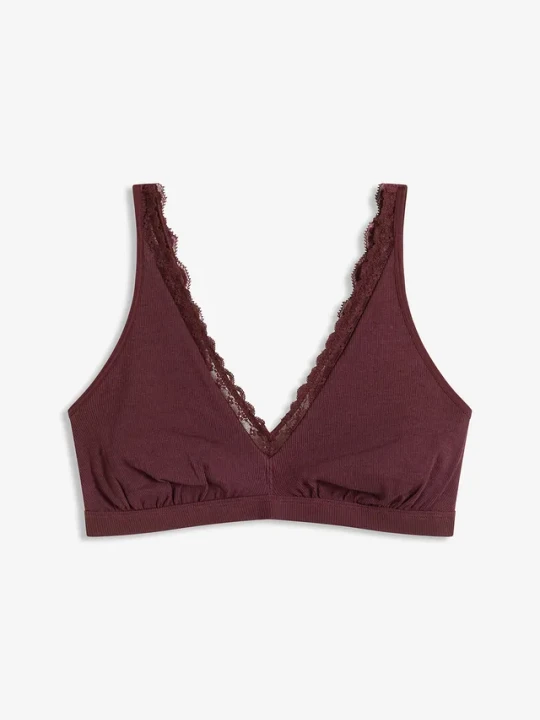 Zdjęcie produktu Biustonosz bralette z prążkowanej bawełny organicznej z koronką BonPrix czerwony