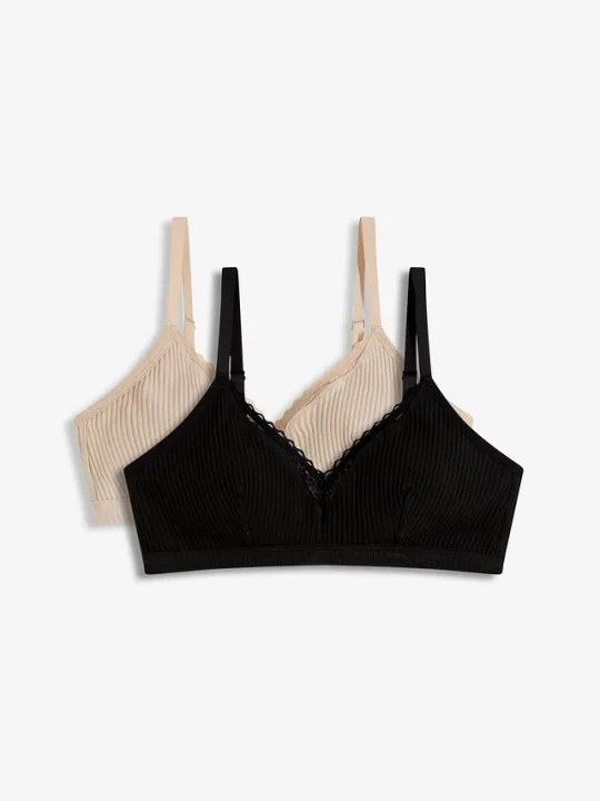 Zdjęcie produktu Biustonosz bralette z wyściełanymi miseczkami bez fiszbinów, z bawełny organicznej (2 szt.) BonPrix czarny
