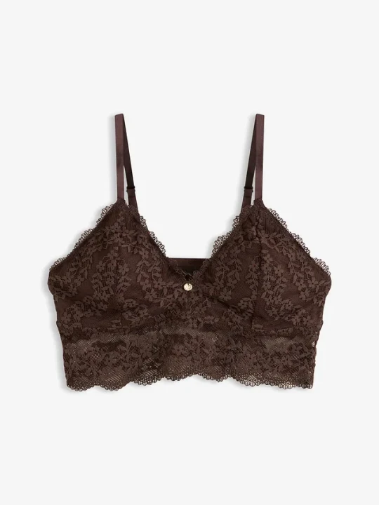 Zdjęcie produktu Biustonosz bustier bez fiszbinów, z kwiatową koronką BonPrix brązowy
