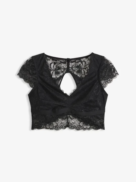 Zdjęcie produktu Biustonosz bustier bez fiszbinów, z kwiatową koronką BonPrix czarny