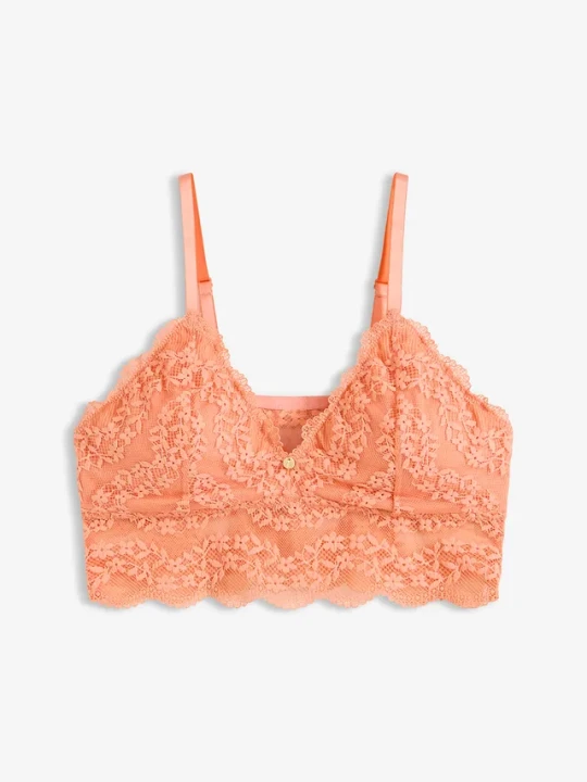 Zdjęcie produktu Biustonosz bustier bez fiszbinów, z kwiatową koronką BonPrix pomarańczowy