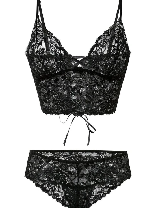 Zdjęcie produktu Biustonosz bustier + stringi ouvert (komplet 2-cz.) BonPrix czarny