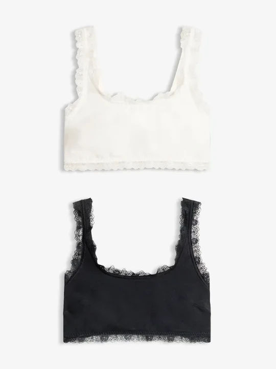 Zdjęcie produktu Biustonosz bustier z bawełny organicznej z koronką (2 szt.) BonPrix czarny