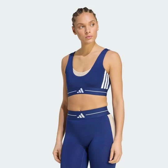 Zdjęcie produktu Biustonosz Hyperglam 3-Stripes Color Block Light Support Adidas Dark Blue