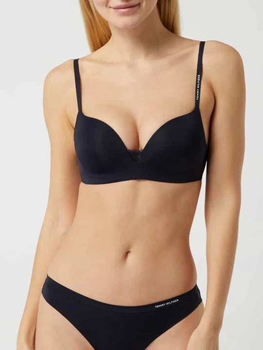Zdjęcie produktu Biustonosz z obszyciem koronką model ‘Tailored Comfort Wireless’ Tommy Hilfiger Granatowy