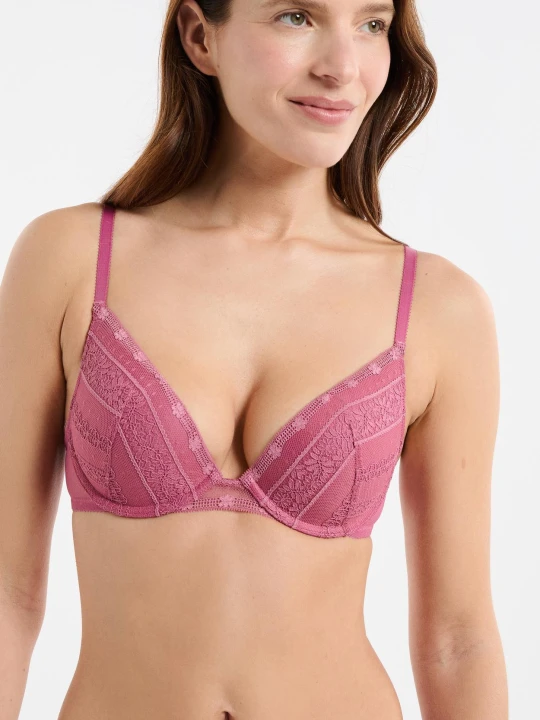 Zdjęcie produktu Biustonosz nr 2 - Push-up z głębokim dekoltem z koronki Etam fuchsia fonce