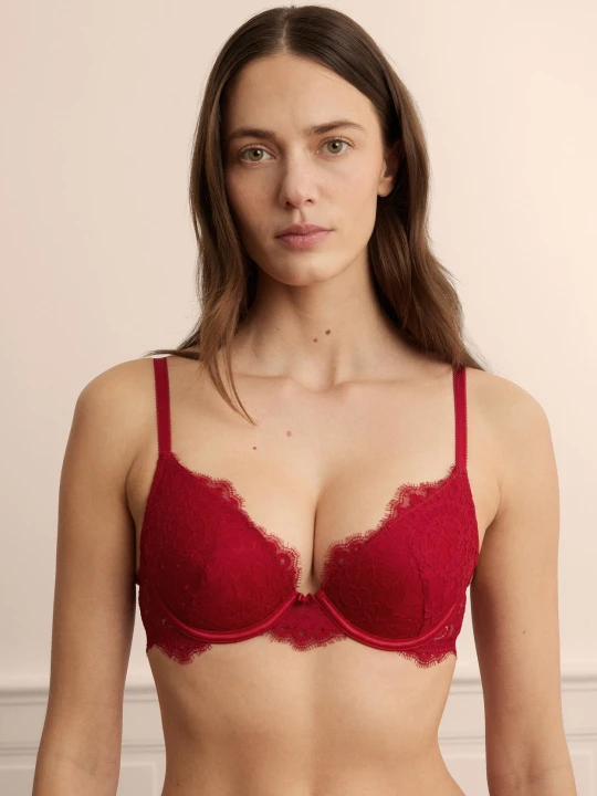Zdjęcie produktu Biustonosz nr 2 - Push-up z koronki Etam czerwony