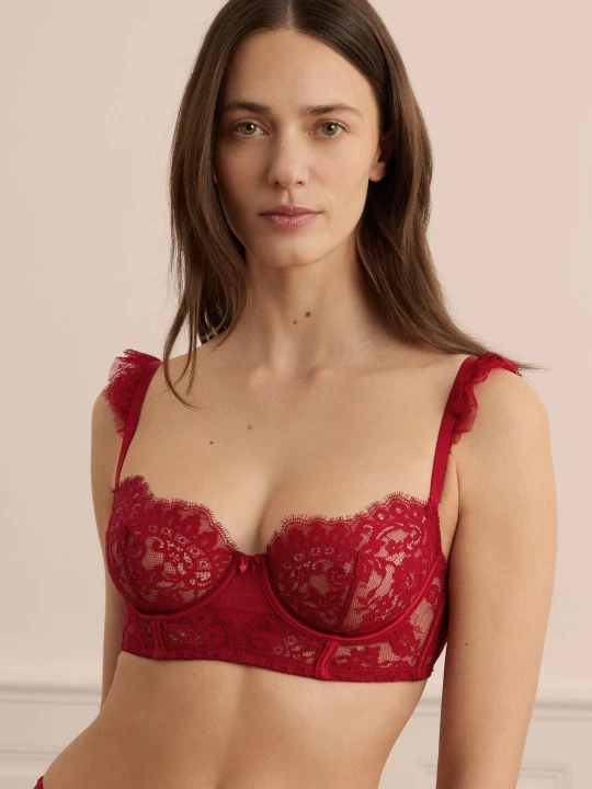 Zdjęcie produktu Biustonosz nr 9 - Balconette gorset z koronki Etam czerwony