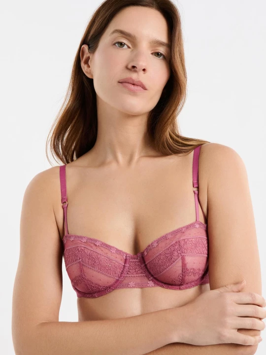 Zdjęcie produktu Biustonosz nr 9 - Balkonetka z koronki Etam fuchsia fonce