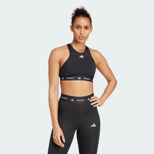 Zdjęcie produktu Biustonosz o średnim wsparciu z zabudowanym dekoltem TECHFIT Adidas czarny