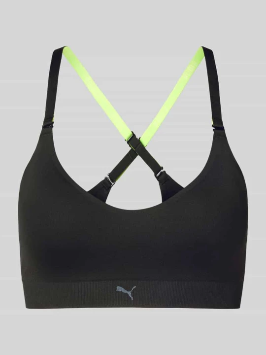 Zdjęcie produktu Biustonosz o trójkątnym kształcie z logo i skrzyżowanymi ramiączkami Puma Czarny