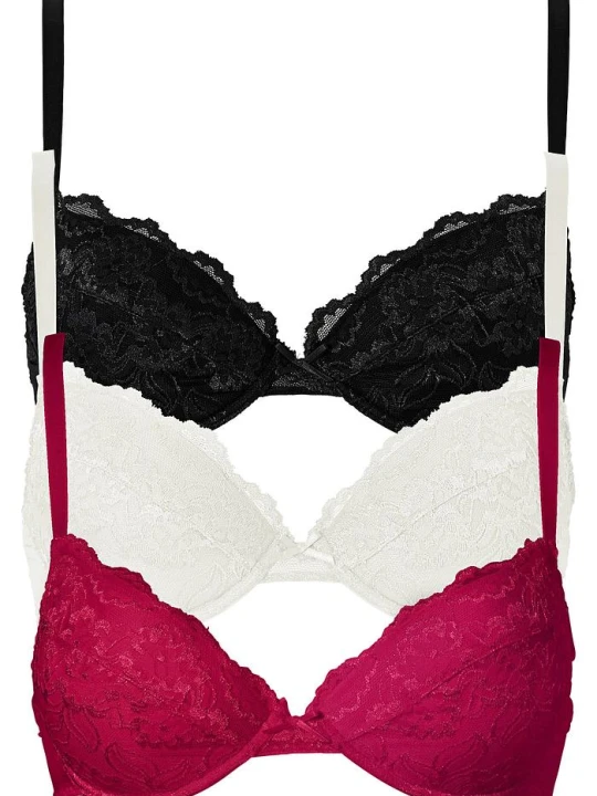 Zdjęcie produktu Biustonosz push up z delikatną koronką (3 szt.) BonPrix różowy