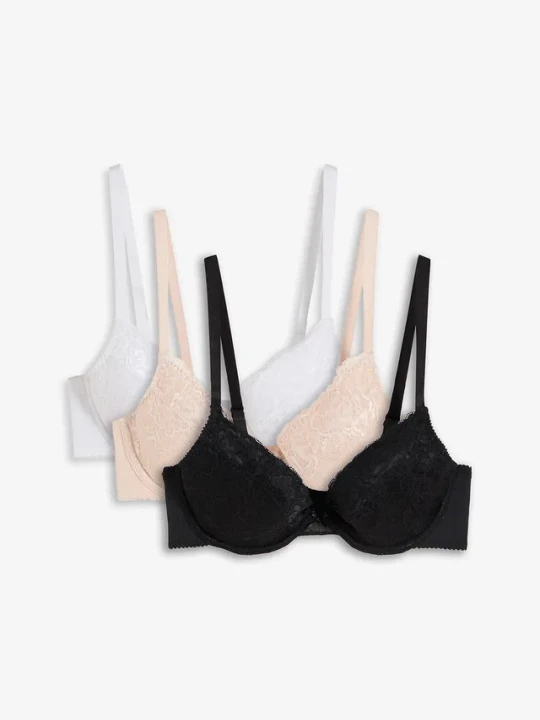 Zdjęcie produktu Biustonosz push up z delikatną koronką (3 szt.) BonPrix biały