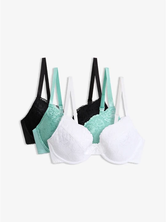 Zdjęcie produktu Biustonosz push up z delikatną koronką (3 szt.) BonPrix zielony