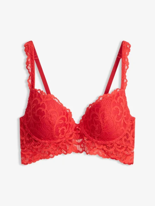 Zdjęcie produktu Biustonosz push-up z miękkiej koronki BonPrix czerwony