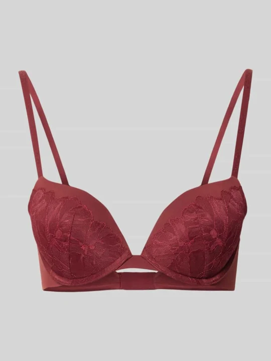 Zdjęcie produktu Biustonosz push up z obszyciem kwiatową koronką model ‘Plunge’ Calvin Klein Oberżynowy