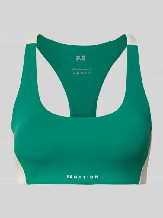 Zdjęcie produktu Biustonosz sportowy w kroju slim fit z detalem z logo P.E Nation Zielony