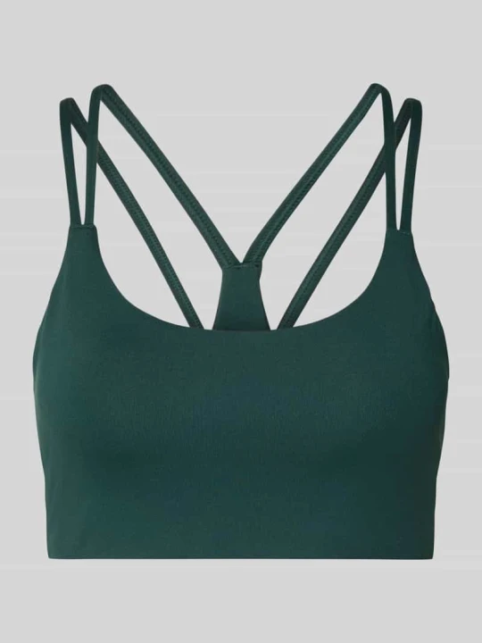 Zdjęcie produktu Biustonosz sportowy w kroju slim fit z nadrukiem logo model 'Principal' Fabletics Ciemnozielony