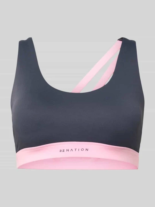 Zdjęcie produktu Biustonosz sportowy z nadrukiem logo model 'ACTIVE' P.E Nation Antracytowy