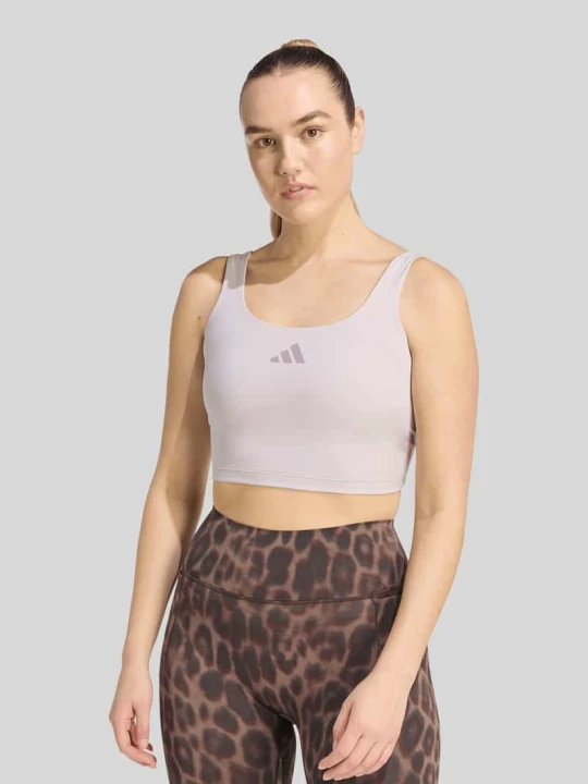 Zdjęcie produktu Biustonosz sportowy z nadrukiem z logo i detalem z tyłu Adidas Jasnoróżowy