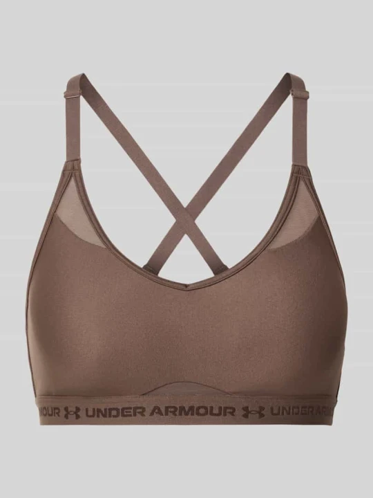 Zdjęcie produktu Biustonosz sportowy z napisem z logo model 'UA Crossback Low Bra' Under Armour Ciemnobrązowy
