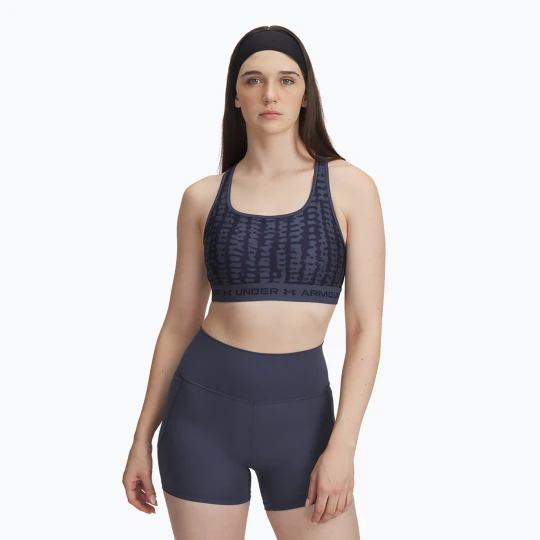 Zdjęcie produktu Biustonosz treningowy Under Armour Crossback Mid Print downpour gray / midnight navy / midnight navy Szary