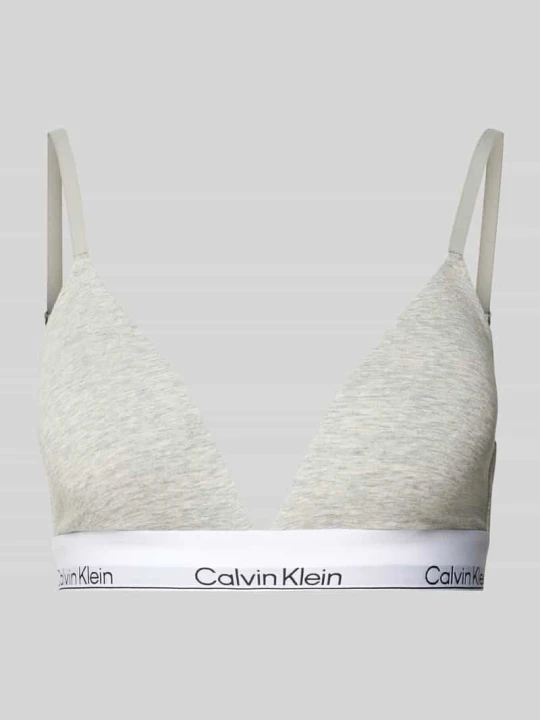 Zdjęcie produktu Biustonosz trójkątny z paskiem z logo i cienkimi ramiączkami Calvin Klein Jasnoszary