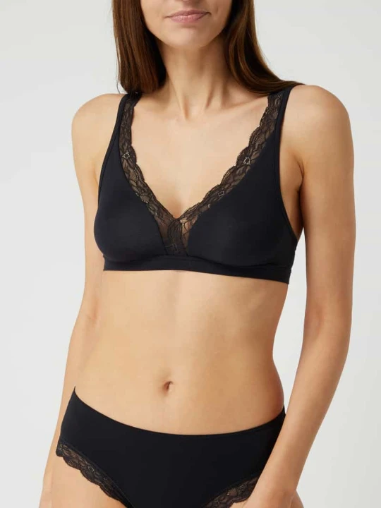 Zdjęcie produktu Biustonosz typu bralette z dodatkiem streczu model 'Cotton Lace' Hanro Czarny