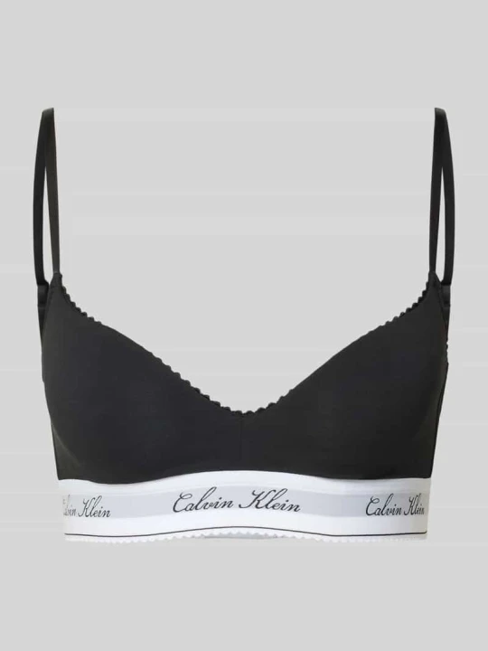 Zdjęcie produktu Biustonosz typu bralette z mieszanki bawełny z dodatkiem modalu model 'SCRIPT Lightly Lined' Calvin Klein Czarny