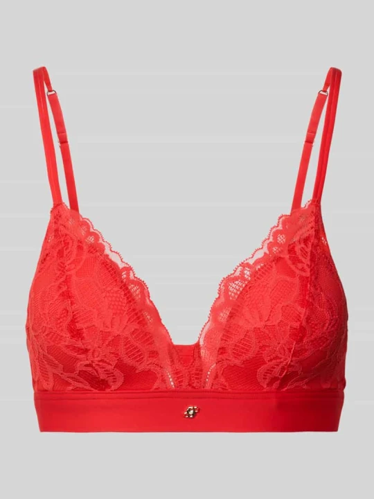 Zdjęcie produktu Biustonosz typu bralette z obszyciem z koronki model ‘TRIANGLE_BLOSSOM’ Boss Czerwony