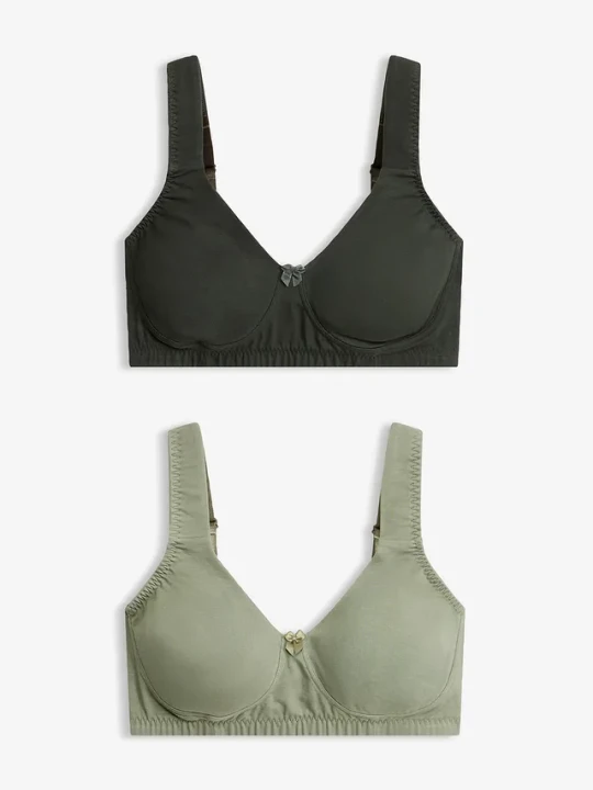 Zdjęcie produktu Biustonosz typu T-shirt optycznie zmniejszający biust, bez fiszbinów, z bawełną organiczną (2 szt.) BonPrix zielony