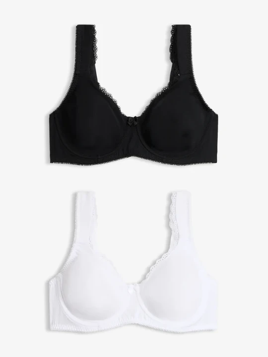 Zdjęcie produktu Biustonosz typu T-shirt optycznie zmniejszający biust, na fiszbinach, z bawełny organicznej (2 szt.) BonPrix czarny