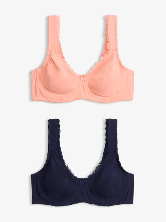 Zdjęcie produktu Biustonosz typu T-shirt optycznie zmniejszający biust, na fiszbinach, z bawełny organicznej (2 szt.) BonPrix niebieski
