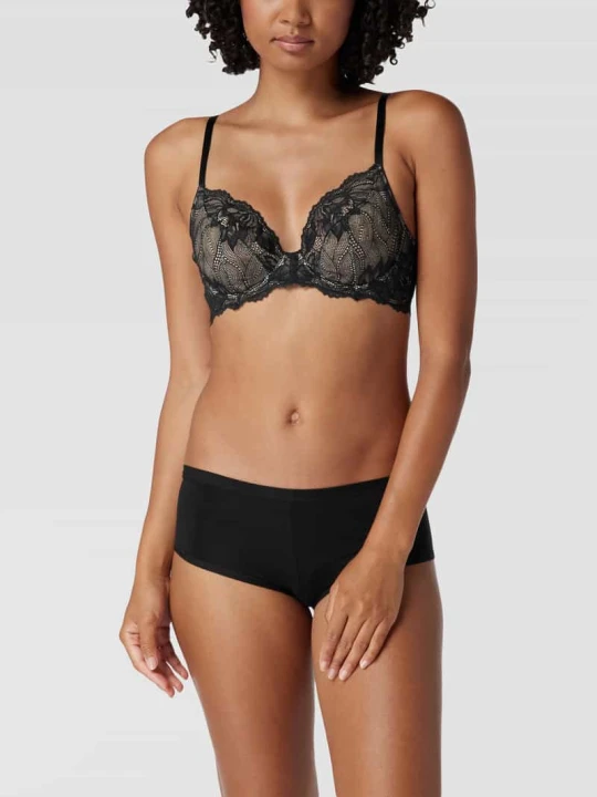 Zdjęcie produktu Biustonosz z kwiatowej koronki z fiszbinami Calvin Klein Czarny