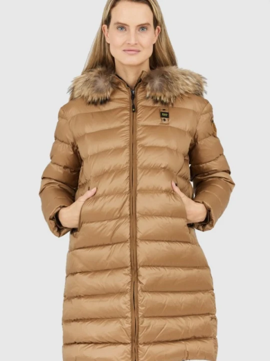 Zdjęcie produktu BLAUER Brązowa kurtka puchowa damska z odpinanym futrem jenota, Rozmiar S Blauer Usa