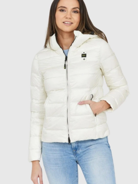 Zdjęcie produktu BLAUER Puchowa kurtka ecru damska z kapturem Claudia fashion down jacket with hood, Rozmiar S Blauer Usa Biały