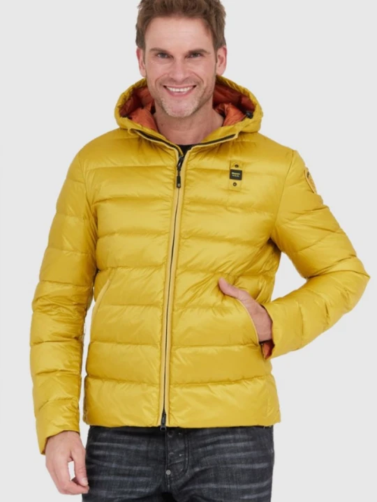 Zdjęcie produktu BLAUER Żółta męska puchowa kurtka Sergio z kapturem, Rozmiar XL Blauer Usa Złoty