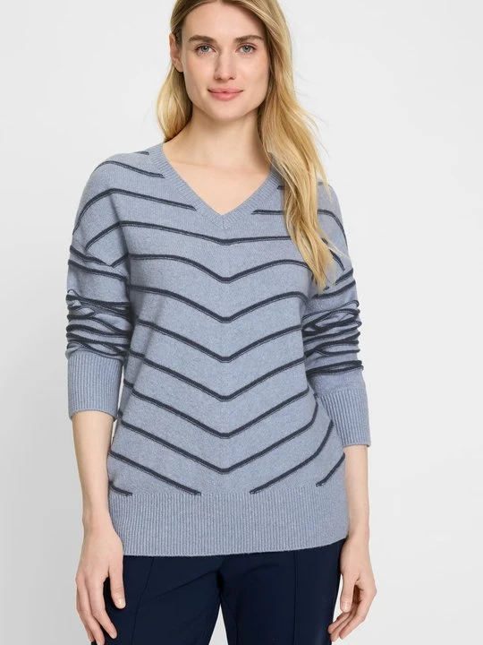 Zdjęcie produktu Błękitny sweter damski Cora w paski – Vintage Romance Olsen