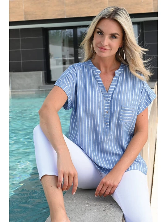 Zdjęcie produktu Bleu d'Azur Bluzka "Cay" w kolorze niebiesko-białym rozmiar: 40/42