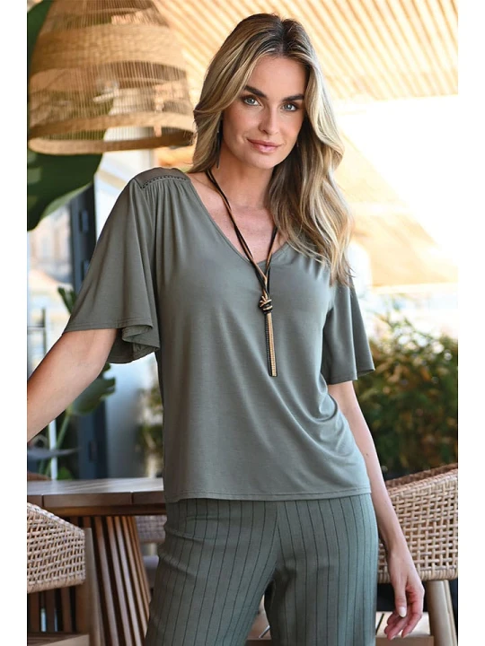 Zdjęcie produktu Bleu d'Azur Koszulka "Musa" w kolorze khaki rozmiar: 38