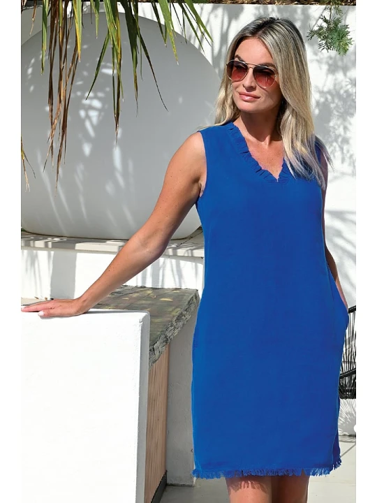Zdjęcie produktu Bleu d'Azur Lniana sukienka "Vanna" w kolorze niebieskim rozmiar: 42