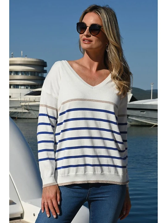Zdjęcie produktu Bleu d'Azur Sweter "Saint Malo" w kolorze biało-niebieskim rozmiar: 44/46