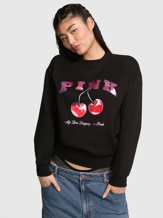 Zdjęcie produktu PINK Bluza bawełniana Campus Fleece oversize z okrągłym dekoltem Victoria's Secret Czarny